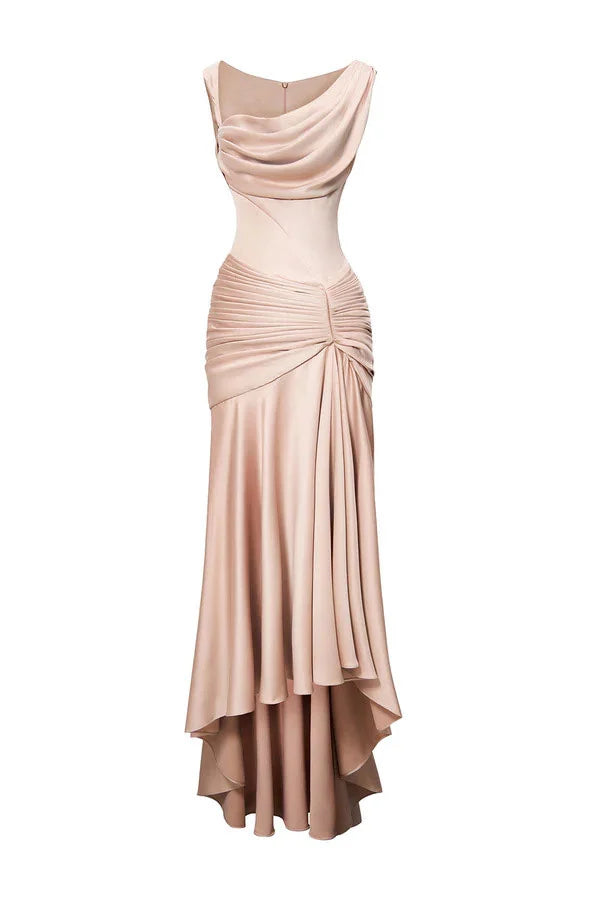 Dress Sheath Asymmetric Pleats Maxi Dress Sleeveless Elegant Back Full Coverage Prom Dress
