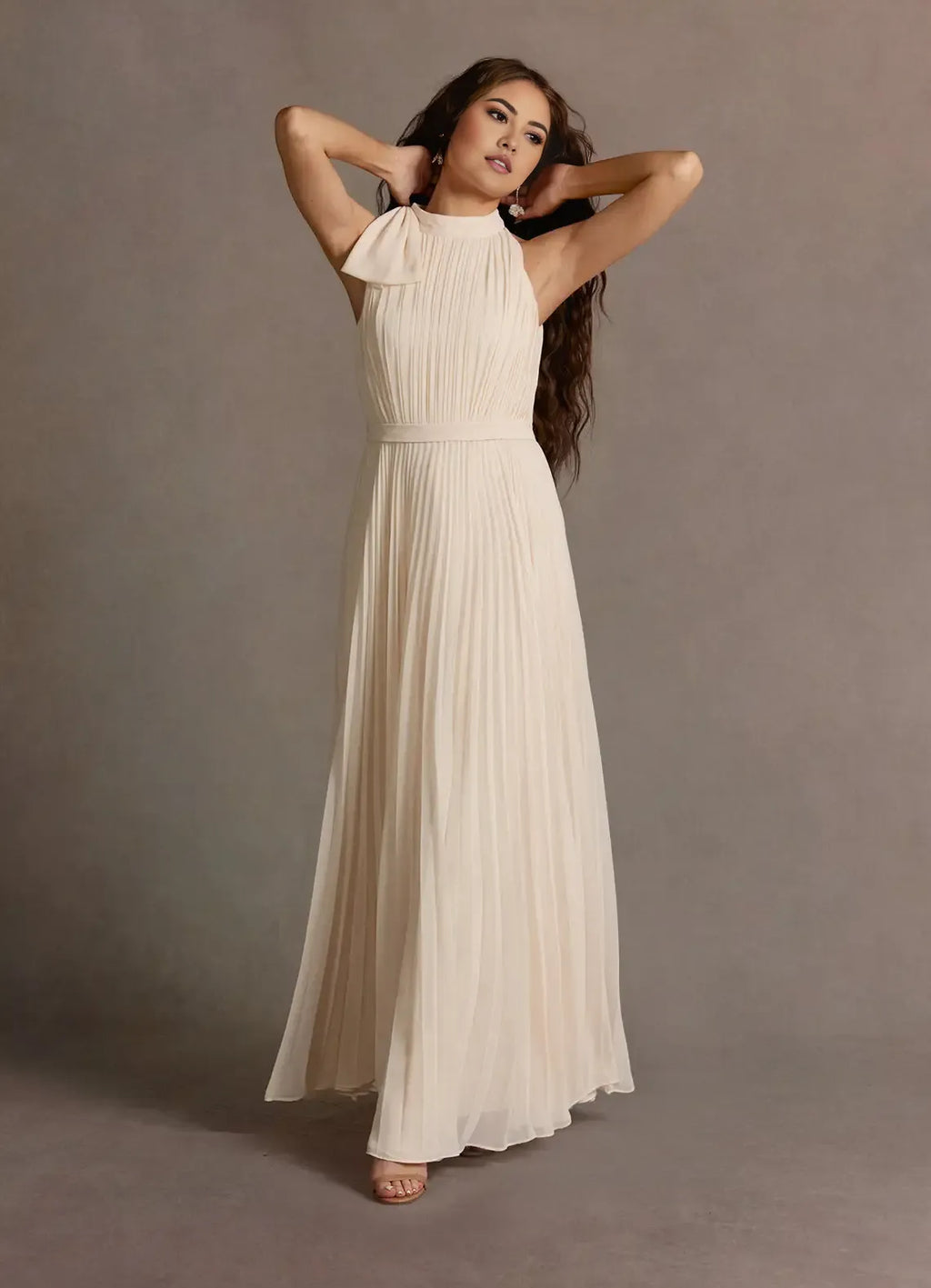 Blue Dress A-Line Halter Sleeveless Simple Evening Dress Floor Length Pleats Prom Dress