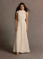Blue Dress A-Line Halter Sleeveless Simple Evening Dress Floor Length Pleats Prom Dress