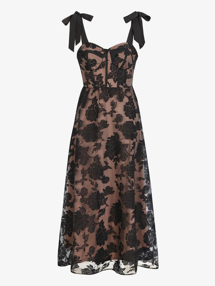 Dress A-Line Dress Sweetheart Neckline Sleeveless Romantic Flower Printed Party Prom Maxi Dresses