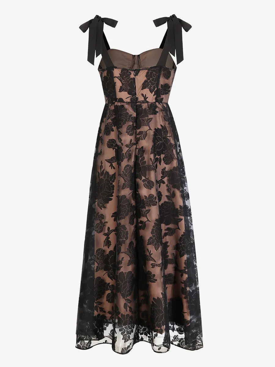 Dress A-Line Dress Sweetheart Neckline Sleeveless Romantic Flower Printed Party Prom Maxi Dresses