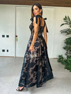 Dress A-Line Dress Sweetheart Neckline Sleeveless Romantic Flower Printed Party Prom Maxi Dresses
