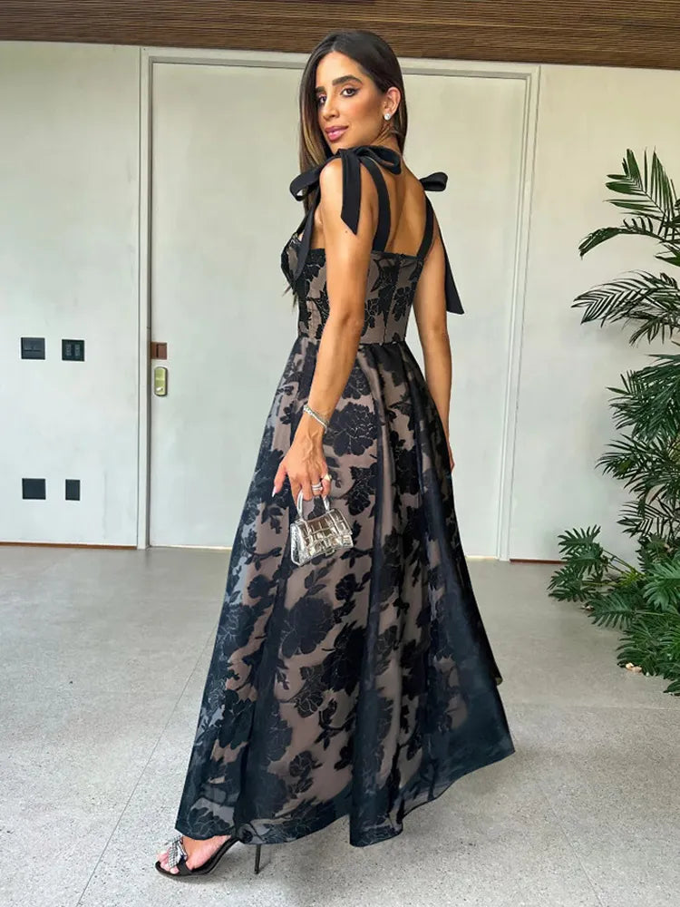 Dress A-Line Dress Sweetheart Neckline Sleeveless Romantic Flower Printed Party Prom Maxi Dresses