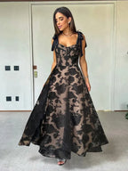 Dress A-Line Dress Sweetheart Neckline Sleeveless Romantic Flower Printed Party Prom Maxi Dresses