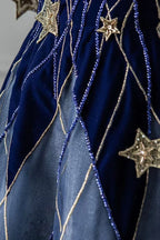 Navy Blue Dress A-Line Elegant Spaghetti Strap Long Prom Dress With Star