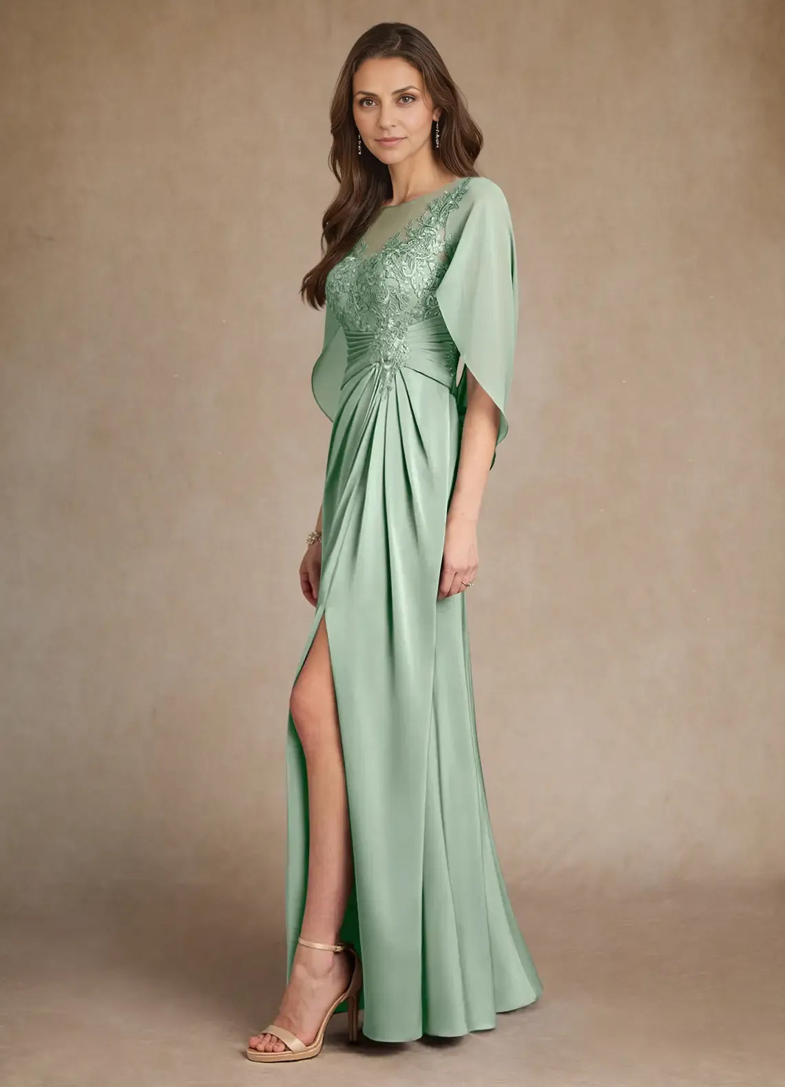Dress A-Line Princess Boat Neck Pleated Maxi Dress Elegant Cap Sleeves Back Zip Mother of the Bride Dress