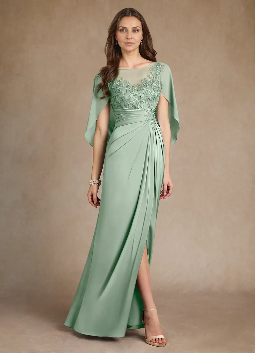 Dress A-Line Princess Boat Neck Pleated Maxi Dress Elegant Cap Sleeves Back Zip Mother of the Bride Dress