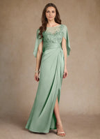 Dress A-Line Princess Boat Neck Pleated Maxi Dress Elegant Cap Sleeves Back Zip Mother of the Bride Dress