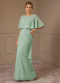 Dress A-Line Scoop Neck Dress Mother Of The Bride Dresses Elegant Cap Sleeves Capelet Evening Dress