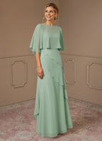 Dress A-Line Scoop Neck Dress Mother Of The Bride Dresses Elegant Cap Sleeves Capelet Evening Dress