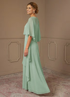 Dress A-Line Scoop Neck Dress Mother Of The Bride Dresses Elegant Cap Sleeves Capelet Evening Dress