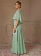 Dress A-Line Scoop Neck Dress Mother Of The Bride Dresses Elegant Cap Sleeves Capelet Evening Dress