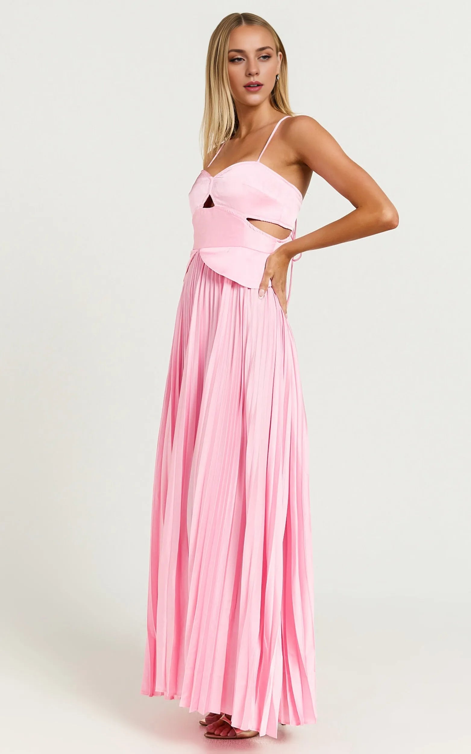 Dress A-Line Sweetheart Cut Out Pleated Dress Lemon Spaghetti Straps Backless Up Evening Dress