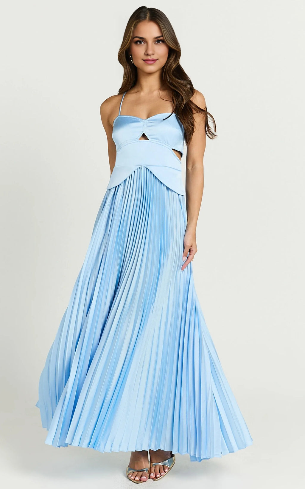 Dress A-Line Sweetheart Cut Out Pleated Dress Lemon Spaghetti Straps Backless Up Evening Dress