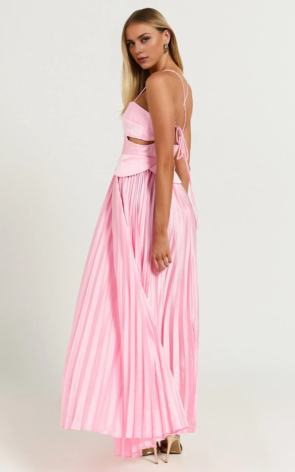 Dress A-Line Sweetheart Cut Out Pleated Dress Lemon Spaghetti Straps Backless Up Evening Dress