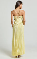 Dress A-Line Sweetheart Cut Out Pleated Dress Lemon Spaghetti Straps Backless Up Evening Dress