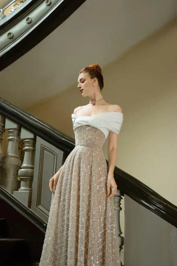 Dress A-line Asymmetric Neck Floor Length Maxi Dress Sleeveless Elegant Sparkle & Shine Backless Prom Dress