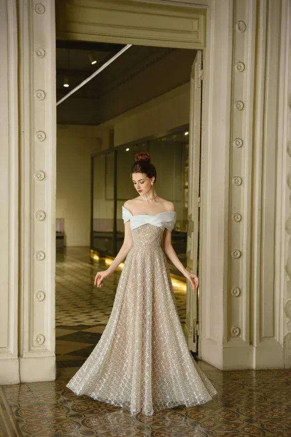 Dress A-line Asymmetric Neck Floor Length Maxi Dress Sleeveless Elegant Sparkle & Shine Backless Prom Dress