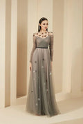 Dress A-line Gathered Round Neck Sheer Maxi Dress Vintage Pleats Prom Dress With Flower
