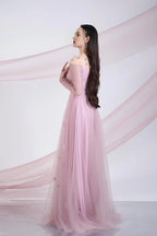 Dress A-line Gathered Round Neck Sheer Maxi Dress Vintage Pleats Prom Dress With Flower