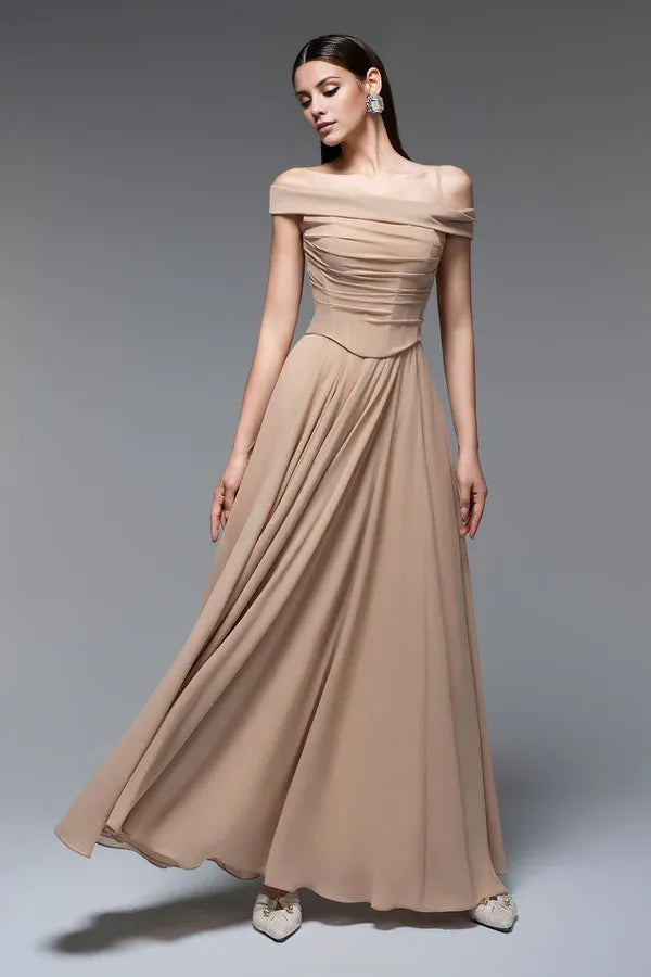 Dress A-line Spaghetti Straps Draped Floor Length Maxi Dress Sleeveless Elegant Pleated Prom Dress