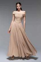 Dress A-line Spaghetti Straps Draped Floor Length Maxi Dress Sleeveless Elegant Pleated Prom Dress