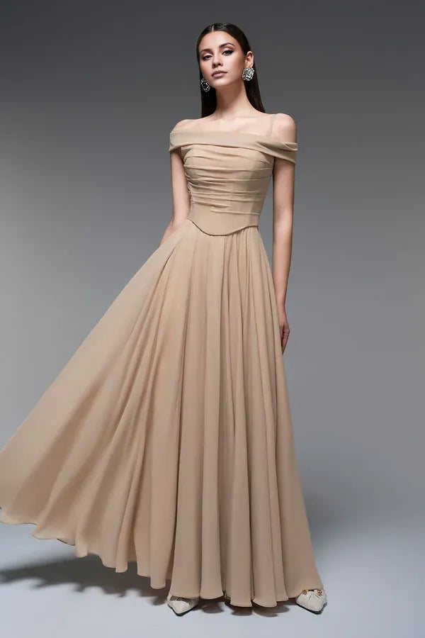 Dress A-line Spaghetti Straps Draped Floor Length Maxi Dress Sleeveless Elegant Pleated Prom Dress