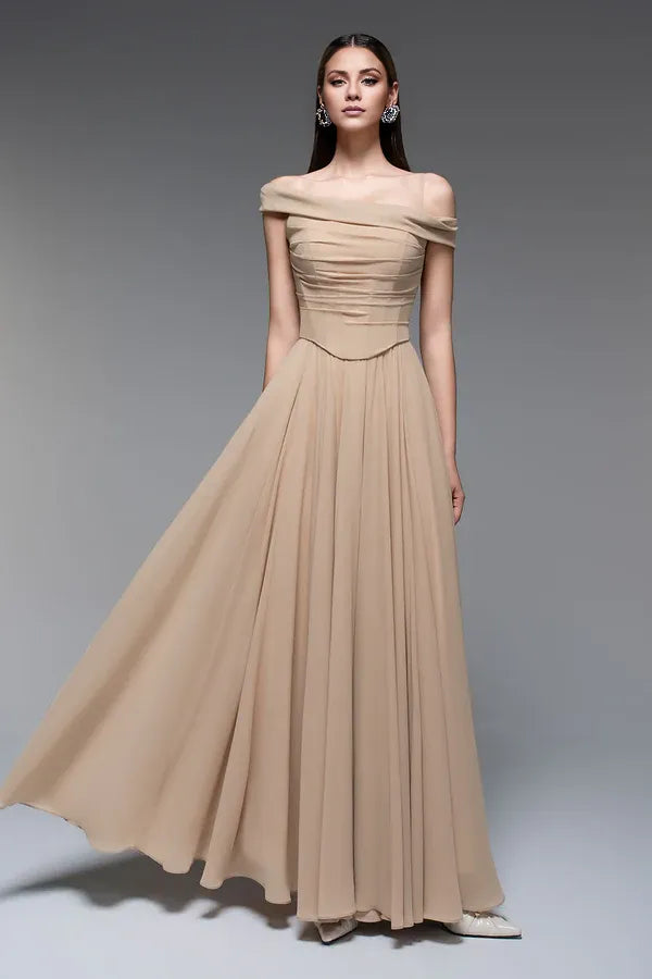 Dress A-line Spaghetti Straps Draped Floor Length Maxi Dress Sleeveless Elegant Pleated Prom Dress