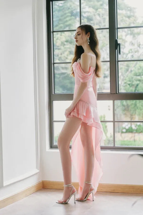 Dress Asymmetric Layered Floor Length Maxi Dress Sleeveless Elegant Spaghetti Straps Backless Prom Dress