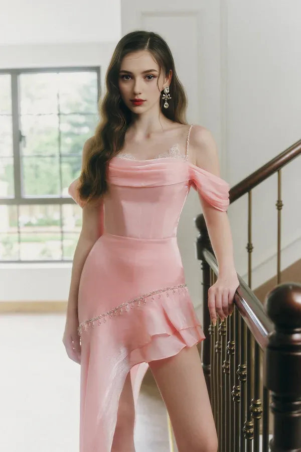 Dress Asymmetric Layered Floor Length Maxi Dress Sleeveless Elegant Spaghetti Straps Backless Prom Dress