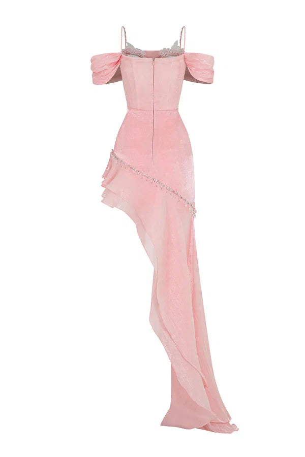 Dress Asymmetric Layered Floor Length Maxi Dress Sleeveless Elegant Spaghetti Straps Backless Prom Dress