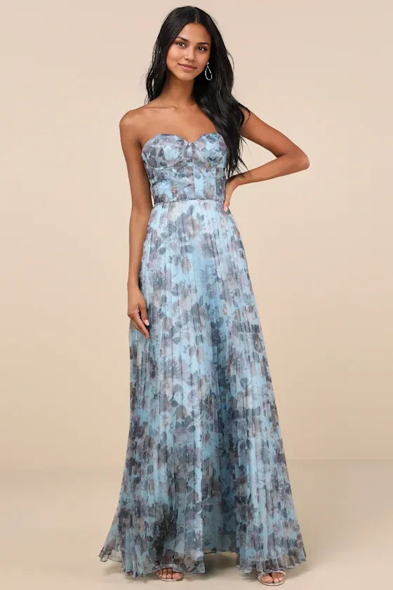 Ivory Dress Beautiful Multi Floral Print Maxi Dress Evening Dress A-Line Sleeveless Sweetheart Neck Prom Dress