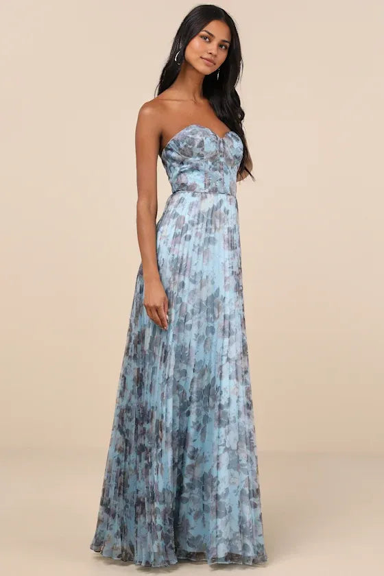 Ivory Dress Beautiful Multi Floral Print Maxi Dress Evening Dress A-Line Sleeveless Sweetheart Neck Prom Dress