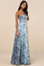Ivory Dress Beautiful Multi Floral Print Maxi Dress Evening Dress A-Line Sleeveless Sweetheart Neck Prom Dress
