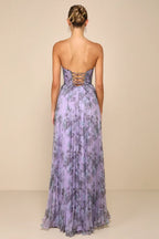 Ivory Dress Beautiful Multi Floral Print Maxi Dress Evening Dress A-Line Sleeveless Sweetheart Neck Prom Dress