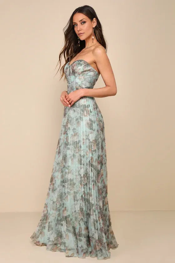 Ivory Dress Beautiful Multi Floral Print Maxi Dress Evening Dress A-Line Sleeveless Sweetheart Neck Prom Dress