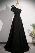 Black Dress A-Line Long Evening Dress Simple One Shoulder Party Dress Floor Length Prom Dress