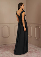 Black Dress A-Line V-Neck Sequins Maxi Dress Modern Cap Sleeves V Back Mother of the Bride Dress