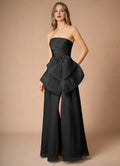 Black Dress Strapless Elegant Maxi Dress Sleeveless A-line Backless Prom Dress With Slit