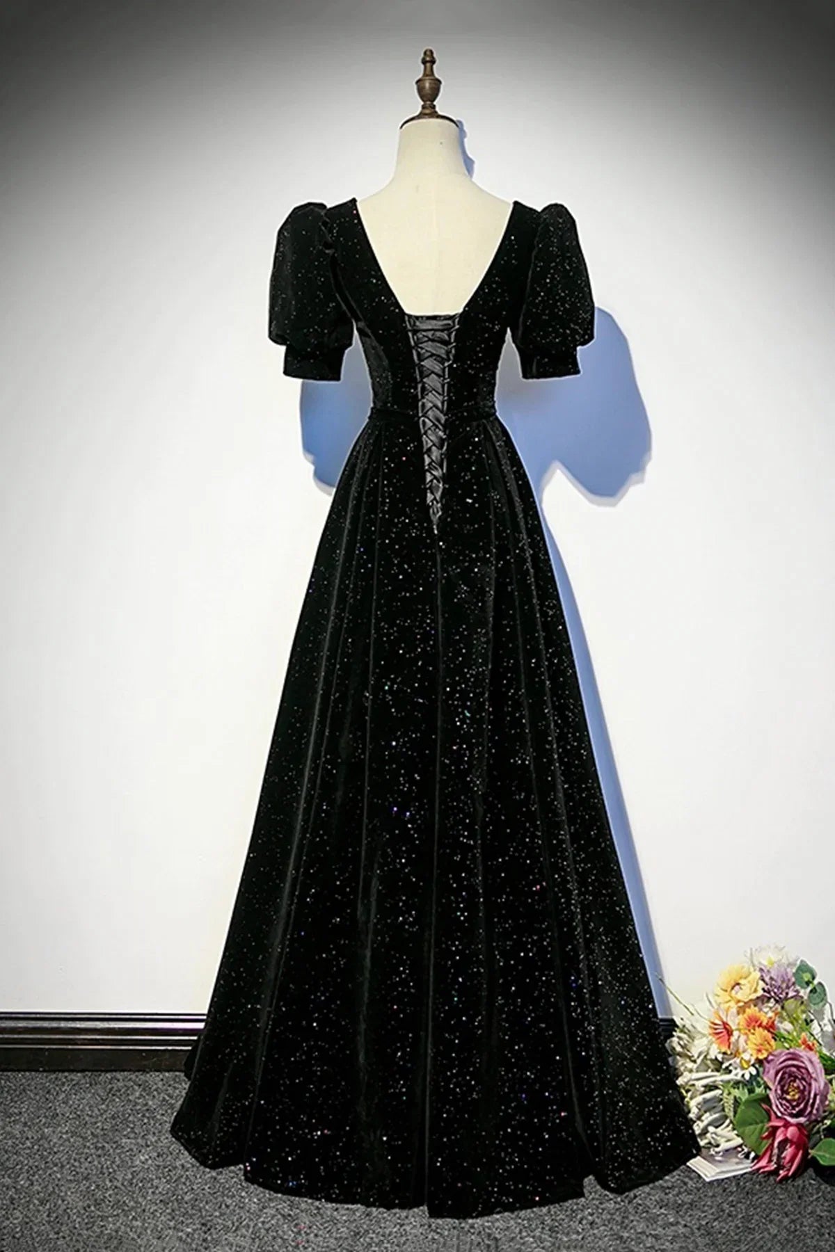 Black Dress Long Prom Dress Elegant A-Line Evening Lace-up Party Dress