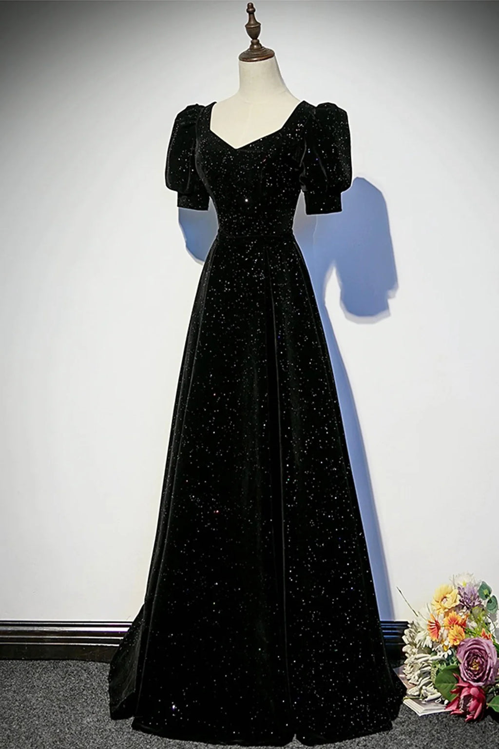 Black Dress Long Prom Dress Elegant A-Line Evening Lace-up Party Dress
