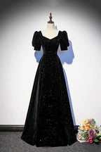 Black Dress Long Prom Dress Elegant A-Line Evening Lace-up Party Dress
