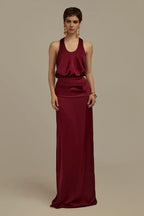Dress Blouson Scoop Neck Floor Length Dress Maxi Dress Sleeveless Sexy Open Back Prom Dress