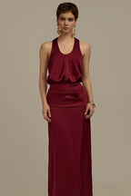 Dress Blouson Scoop Neck Floor Length Dress Maxi Dress Sleeveless Sexy Open Back Prom Dress