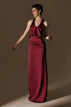Dress Blouson Scoop Neck Floor Length Dress Maxi Dress Sleeveless Sexy Open Back Prom Dress