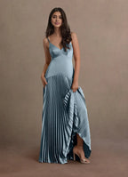 Blue Dress Spaghetti Straps V Neck Elegant Maxi Dress Prom Dress Sleeveless Backless A-Line Evening Dress
