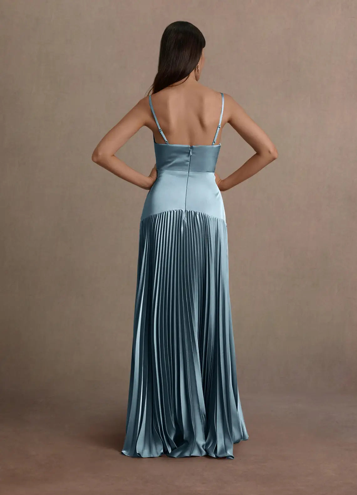 Blue Dress Spaghetti Straps V Neck Elegant Maxi Dress Prom Dress Sleeveless Backless A-Line Evening Dress