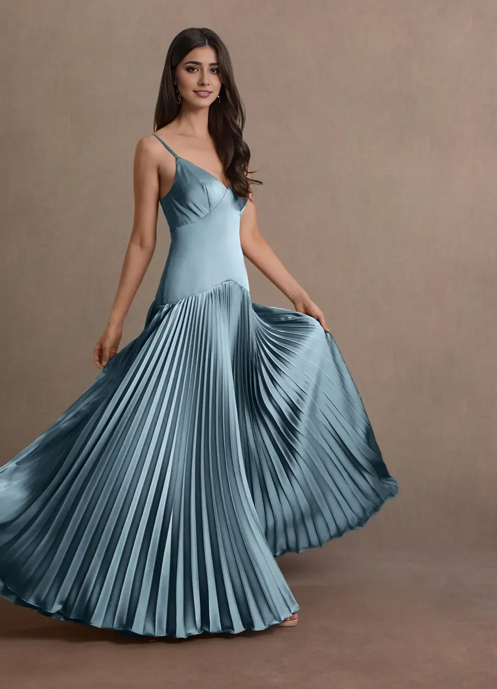 Blue Dress Spaghetti Straps V Neck Elegant Maxi Dress Prom Dress Sleeveless Backless A-Line Evening Dress