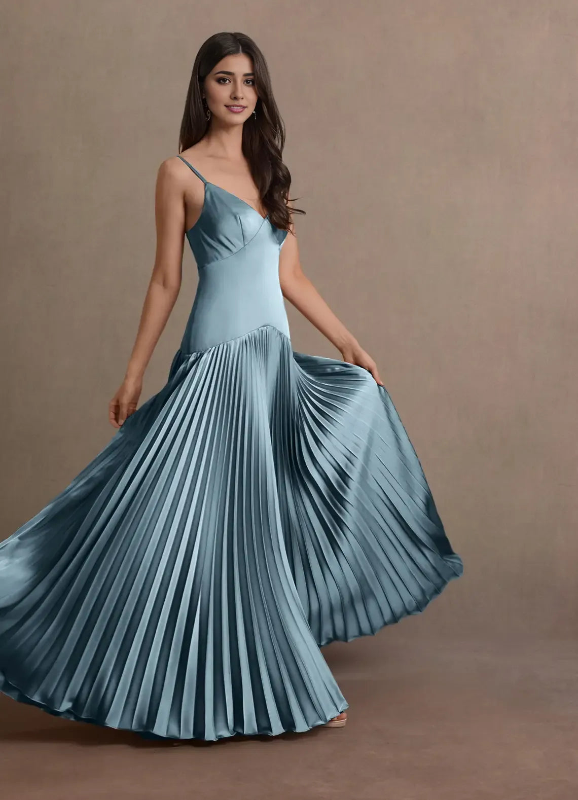 Blue Dress Spaghetti Straps V Neck Elegant Maxi Dress Prom Dress Sleeveless Backless A-Line Evening Dress
