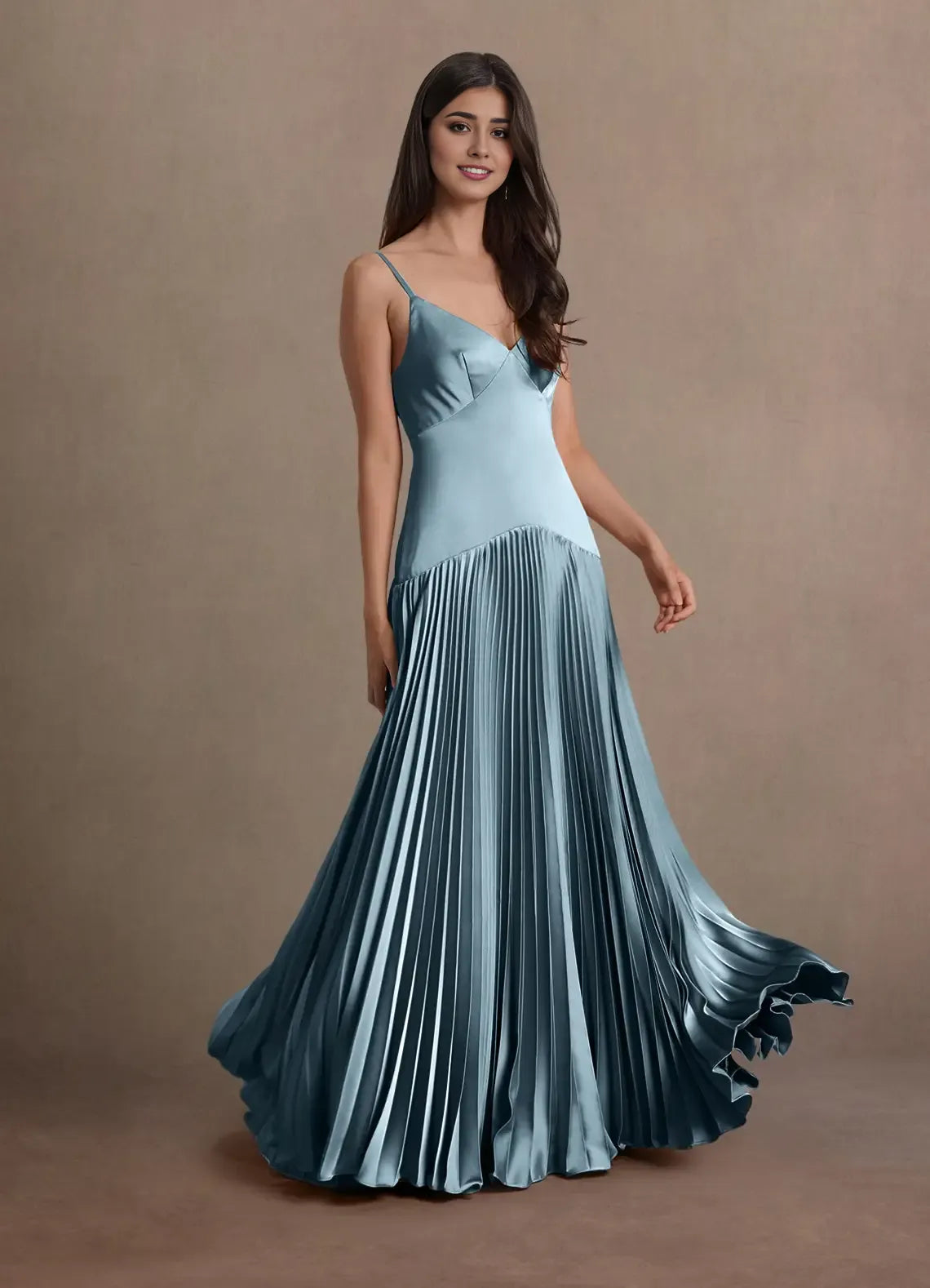 Blue Dress Spaghetti Straps V Neck Elegant Maxi Dress Prom Dress Sleeveless Backless A-Line Evening Dress